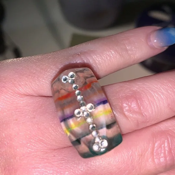 Vintage 70’s rainbow striped lucite ring - Picture 5 of 7